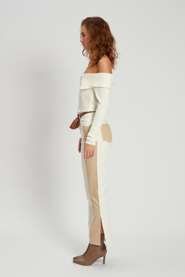 AULT WHITE&BEIGE DENIM PANTS